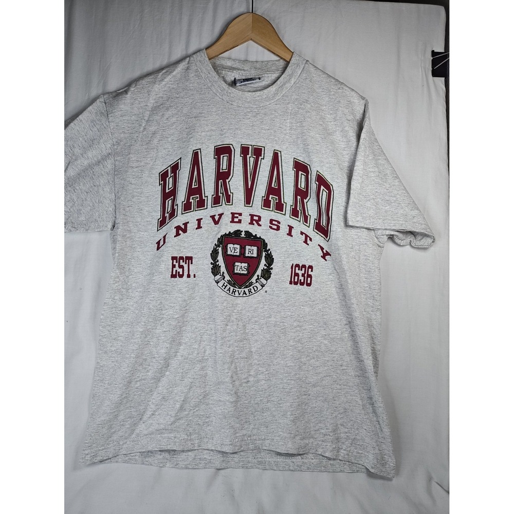VTG 90s Harvard University T Shirt Large Heather Gray Lee Total Cotton Ivy Leagu